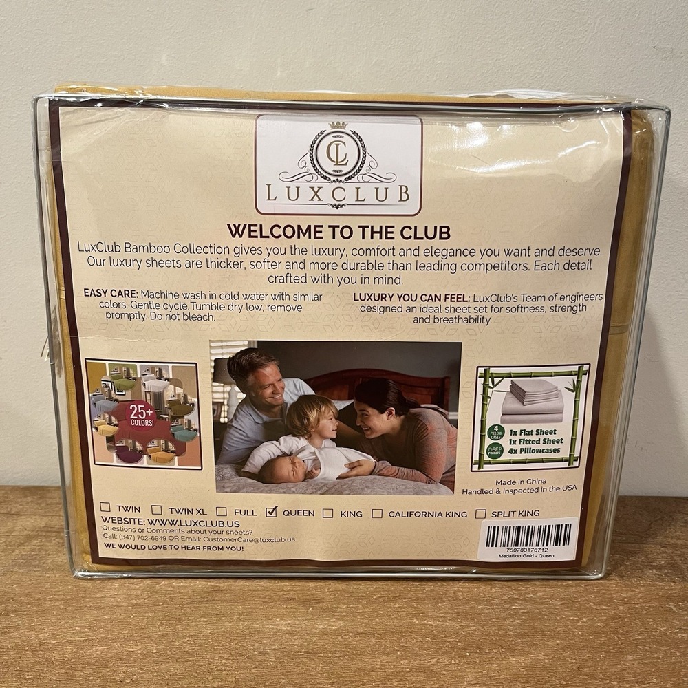 LuxClub Bamboo Queen Sheet Set 6 Pc Medallion Gold Deep Pocket New in Package